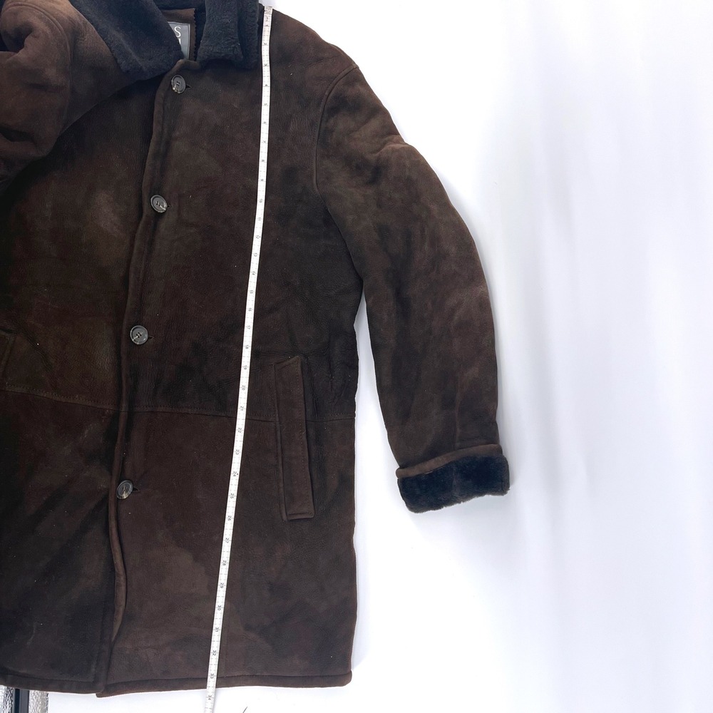 Saks Fifth Avenue Mens L Shearling Coat Brown Suede Leather Jacket Made in Italy - Picture 8 of 10